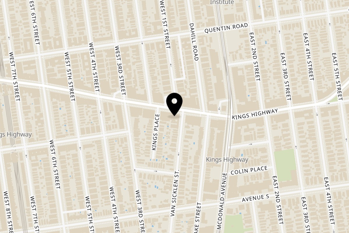 Map showing the location of Avocados Mexican Grill on 428 Kings Hwy in Brooklyn